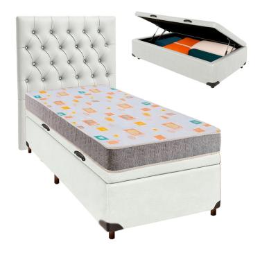 Imagem de Cama Box Bau + Colchão Solteiro D20 D20 Inducol + Cabeceira Estofada