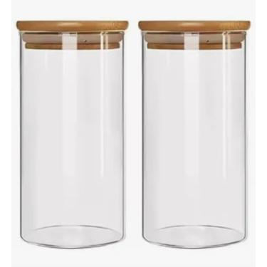 Imagem de Potes de Vidro Herméticos Tampa de Bambu Conjunto com 2 Peças 380ml Transparente para Armazenamento de Alimentos Mantimentos Cozinha Organizada Premium