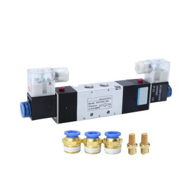Imagem de 4V330C-10 4V330E-10 4V330P-10 Controle duplo de cabeça dupla 5 vias 3 posições Power Down Hold Válvula solenoide direcional pneumática 1 peça (com conexões de 10 mm, AC220V)