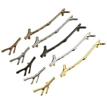 Imagem de CXYFQUUK Puxadores de móveis de ramo preto prata bronze dourado maçanetas e puxadores de porta de armário de cozinha puxadores de gaveta ferragens 2 peças (prata 128 mm)