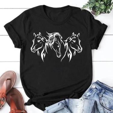 Imagem de Camisetas Femininas Verão - Estampa de Cavalo Fofo - Manga Curta e Gol