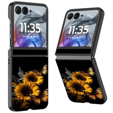 Imagem de WZCJDHMJ Capa para Motorola Razr 2025/2024, fina, fina, rígida, policarbonato, antiarranhões, capa protetora à prova de choque para Moto Razr 50-Girassóis e borboletas