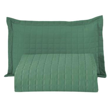 Imagem de Kit Cobre Leito Colcha Bellini Solteiro Dupla Face Percal 300 Fios Textura Matelassê - Verde