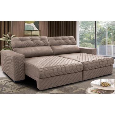 Imagem de Sofá Retrátil E Reclinável 3,15m Molas Ensacadas Cama Inbox Style Thermo Gel Linho Bege Escuro