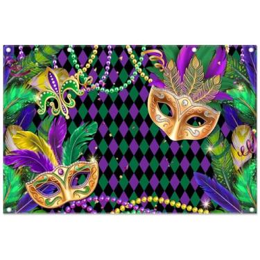 Imagem de Swepuck 3,7 x 2,4 m de fundo fotográfico carnaval baile de máscaras fundo de festa roxo verde dourado máscara decoração festa foto banner