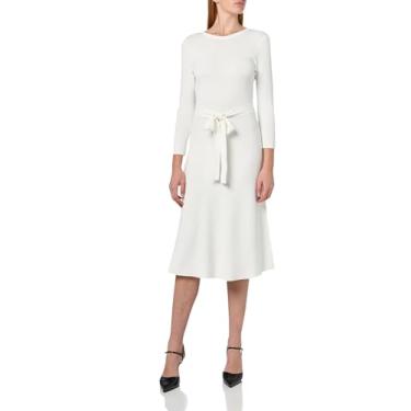 Imagem de Eliza J Vestido feminino com manga 3/4 e gola joia, ajuste na cintura e flare, Marfim, P