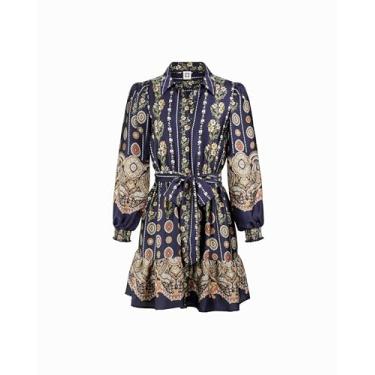 Imagem de Anne Klein Vestido feminino de manga comprida estampado em camadas, Azul, 44