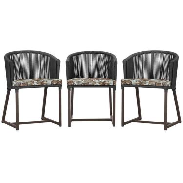 Imagem de 3 Cadeiras De Jantar Noronha Marrom Corda Náutica E6 Trama Preto
