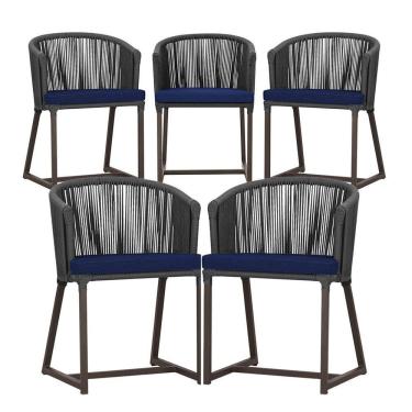 Imagem de 5 Cadeiras De Jantar Noronha Marrom Corda Náutica E10 Trama Preto