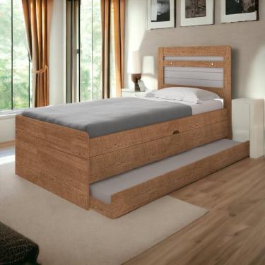 Imagem de Cama Baú Larissa Solteiro Naturale E Off White Com Auxiliar Framar