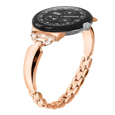 Imagem de Miimall Pulseira feminina para Google Pixel Watch 4, 3, 2, 1 de 41 mm, de liga de zinco, strass e diamante, elegante, pulseira de corrente fina de substituição para Pixel Watch 4, 3, 2, 1, ouro rosa