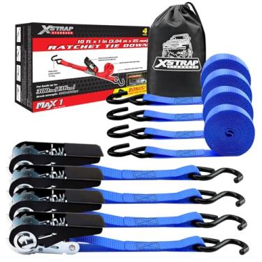 Imagem de XSTRAP STANDARD Tiras de amarração catraca pacote com 4 10 pés - 136 kg - tampa de carga - 408 kg de resistência à ruptura - tiras de argo para UTV, ATV, picape, caminhão, eletrodomésticos