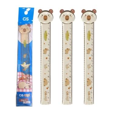 Imagem de Kit com 3 Réguas Plásticas 15cm Decorada Capivara CiS Fofa Escolar Geometria Conjunto Colorido Aula