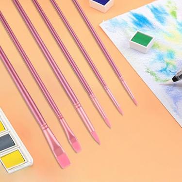 Imagem de Pincéis artísticos para aquarela, pacote econômico, 6 pincéis de diferentes tamanhos para aquarela, acrílico, tinta, guache, óleo, têmpera (rosa)