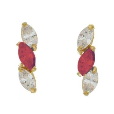 Imagem de Brinco De Ouro 18k 750 Ear Cuff Pedras Zirconias Navates Rosa - ZELLO 