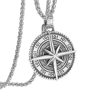 Imagem de Colar com pingentes de bússola náutica, vintage, aventuras, viagem, talismã, estrela do norte, bússola, medalha, joia romântica, aniversário, homem, esposa