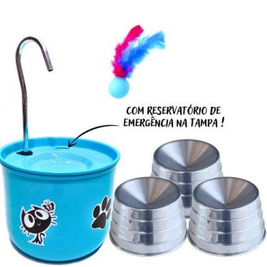Imagem de Bebedouro Azul P ara Gato com 3 Comedouros Ergonômico - DM SOLUÇÕES