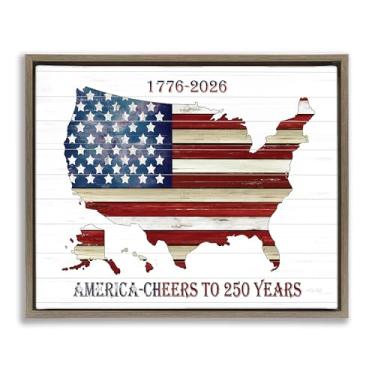 Imagem de Stupell Industries Arte de parede em tela flutuante emoldurada marrom celebração de 250 anos da América, design por Cindy Jacobs, 25 x 31