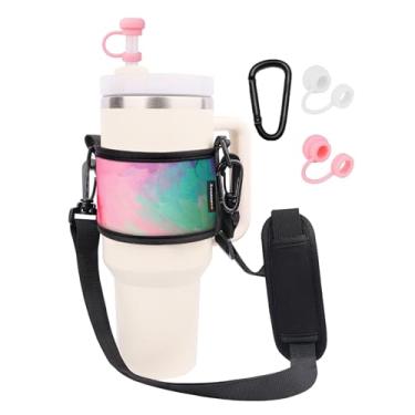 Imagem de LUCKINEE Suporte para garrafa de água com alça de ombro alça de alça de garrafa de água para copos Stanley de 30 e 1,134 g com 2 peças de tampas de canudo para acessórios Stanley Cup (impressão