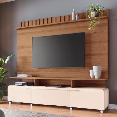 Imagem de Estante Painel De 70 Pol 200cm Ripado Artís Castanho/off White - Hb Móveis