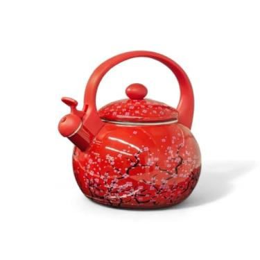 Imagem de Chaleira Esmaltada Vintage 2,2L com Apito para Indução - Vermelha