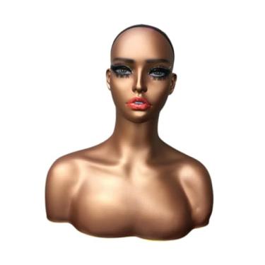 Imagem de Zialofi Cabeça de manequim realista, busto, suporte para peruca, estilo profissional, cabeça de manequim de PVC com ombros para óculos de barbearia, B