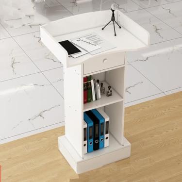 Imagem de Suporte de pódio para ambientes internos e externos, palestras e pódios, púlpito de pódio de madeira maciça para igreja com gaveta e armário de armazenamento, pódio para falar em público para escolas