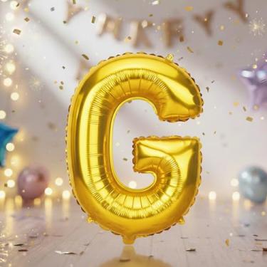 Imagem de Balões grandes de letras douradas G de 81 cm, balões glphabet Mylar preenchidos com hélio para festas de aniversário e decorações de aniversário, suprimentos de decoração de festa de ouro grande