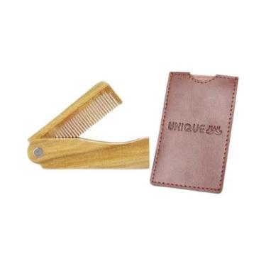 Imagem de Pente De Madeira Para Barba Masculina Com Estojo De Couro, Dentes Fino