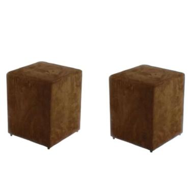 Imagem de Kit 2 Puffs Decorativos Quadrados em Suede – Puff Banqueta Estofado Moderno para Sala e Quarto(MARROM)
