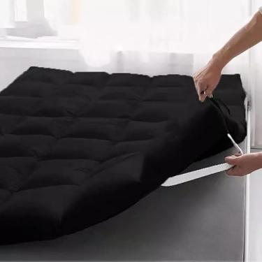 Imagem de Pillow Top Casal 400 Fios Protetor de Colchão com Elástico – Microppercal Macio Extra Espesso 5cm Lavável para Cama Casal Queen King (Preto,Casal)