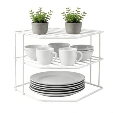 Imagem de SIBAO Prateleira de canto de cozinha de 3 níveis e organizador de armário para pratos e copos, prateleira de cozinha de arame de metal, estrutura de metal de aço, acabamento resistente à ferrugem, 23