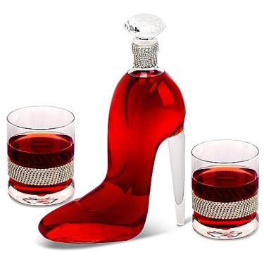 Imagem de Decantador de uísque em forma de sapatos de salto alto, projetado para meninas e mulheres, nobre e elegante, pode conter uma variedade de bebidas, vinho, vodka etc., 1 garrafa e 2 copos, 750 ml