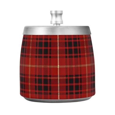 Imagem de JUZIHAI Cinzeiro xadrez xadrez vermelho vintage com tampa, bandeja de aço inoxidável inodoro cinzeiro à prova de vento sem fumaça para escritório em casa, pátio, varanda, cigarro