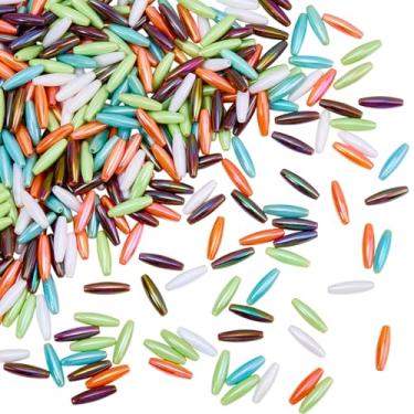 Imagem de SUNNYCLUE 1 caixa, 400 peças, contas ovais de acrílico, contas de espaguete, coloridas, cor aleatória, opaca, plástico em forma de arroz, espaços longos e soltos para fabricação de joias, suprimentos