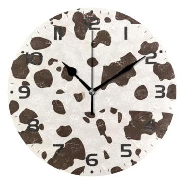 Imagem de Qilmy Relógio de parede pequeno moderno com estampa de vaca, 25 cm, operado por bateria, silencioso, sem tique-taque, relógio decorativo para casa, escritório, escola, quarto, banheiro e cozinha