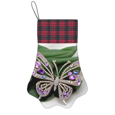 Imagem de SKKNT Meias de Natal com estampa de borboleta de strass, animais de estimação, decoração de Natal, cães, gatos, árvores, doces, presente, conveniente