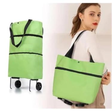 Imagem de Carrinho de Compras Dobrável com Rodas Multiuso Portátil até 30kg – Leve, Ecológico e Compacto(4,Green)