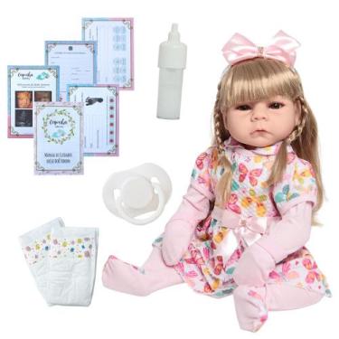 Imagem de Boneca Reborn Realista Loira Corpo 100% Silicone Pode Molhar - Cegonha