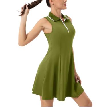 Imagem de FKEEP Vestido esportivo esportivo esportivo de golfe com zíper gola V com shorts e bolso, 15 amarelo mostarda, PP