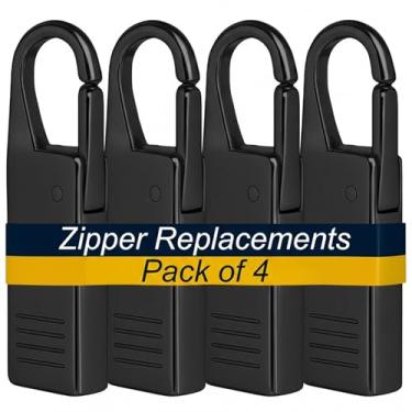 Imagem de Substituição de puxador de zíper. 4 zíperes de substituição resistentes pretos para jaqueta, casaco, bagagem, mala, mochila, bota e muito mais. Peças de extrator de encaixe fácil