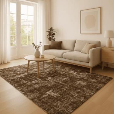 Imagem de Tapete Jacquard Dallas – Sofisticação e Conforto para Sala, Quarto e Escritório – Antiderrapante e Design Geométrico(Obra de Arte Marrom,2.00x1.35)