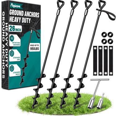 Imagem de Payivsve Âncoras de solo de 66 cm para serviço pesado, para casa móvel, âncoras de trampolim com tiras fortes para vento forte, galpões, conjuntos de balanço, garagens, dossel (10 x 71 cm)