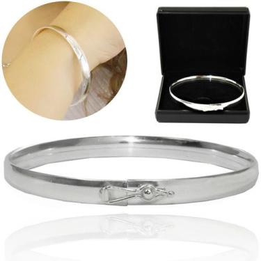 Imagem de Pulseira Bracelete Redondo Grosso Feminina Prata 21Cm 6mm - Lojas La&N