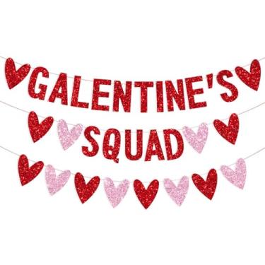 Imagem de 3 peças de decoração de dia de Galentinos faixa de esquadrão de galentinos com guirlanda de coração de amor, faixa brilhante feliz dia de Galentine decoração de festa para senhoras meninas amigas dia