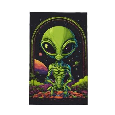 Imagem de XLLingL Toalhas de cozinha de waffle com estampa de alienígena verde, panos de prato de microfibra, para decoração e limpeza de cozinha - 1 peça