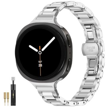 Imagem de NINKI Pulseiras femininas de aço inoxidável compatíveis com Samsung Galaxy Watch 8 de 40 mm, 44 mm e Galaxy Watch 8 Classic de 46 mm 2025, pulseira de metal clássica e fina - prata