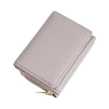 Imagem de Carteira Feminina Slim Tri-Fold Em Couro Premium Com Padrão Lychee, 6 