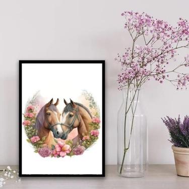 Imagem de Quadro Decorativo Casal De Cavalos Aquarela 24X18Cm - Vidro