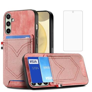Imagem de Asuwish Capa de celular para Samsung Galaxy S24 capa magnética com protetor de tela de vidro temperado e acessórios de compartimento para cartão de crédito de couro PU jeans S 24 24S feminino